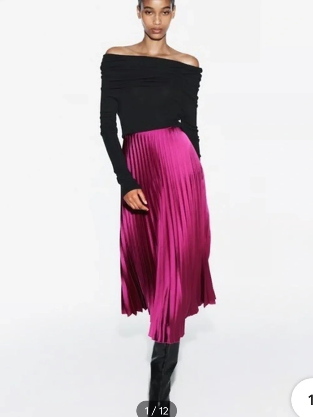 Zara Fuchsia Satin-Effect Pleated Midi Skirt - Picture 1 of 4